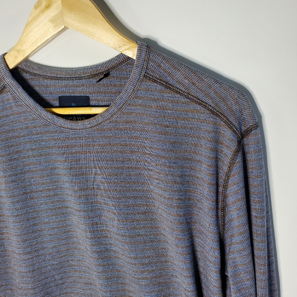 Prana Breathe Blue and Grey Striped thermal long sleeve shirt Size large